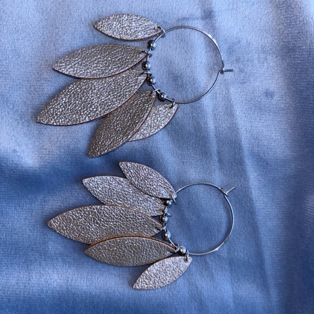 Silver Leaf Hoop Earrings - Women Jewelry